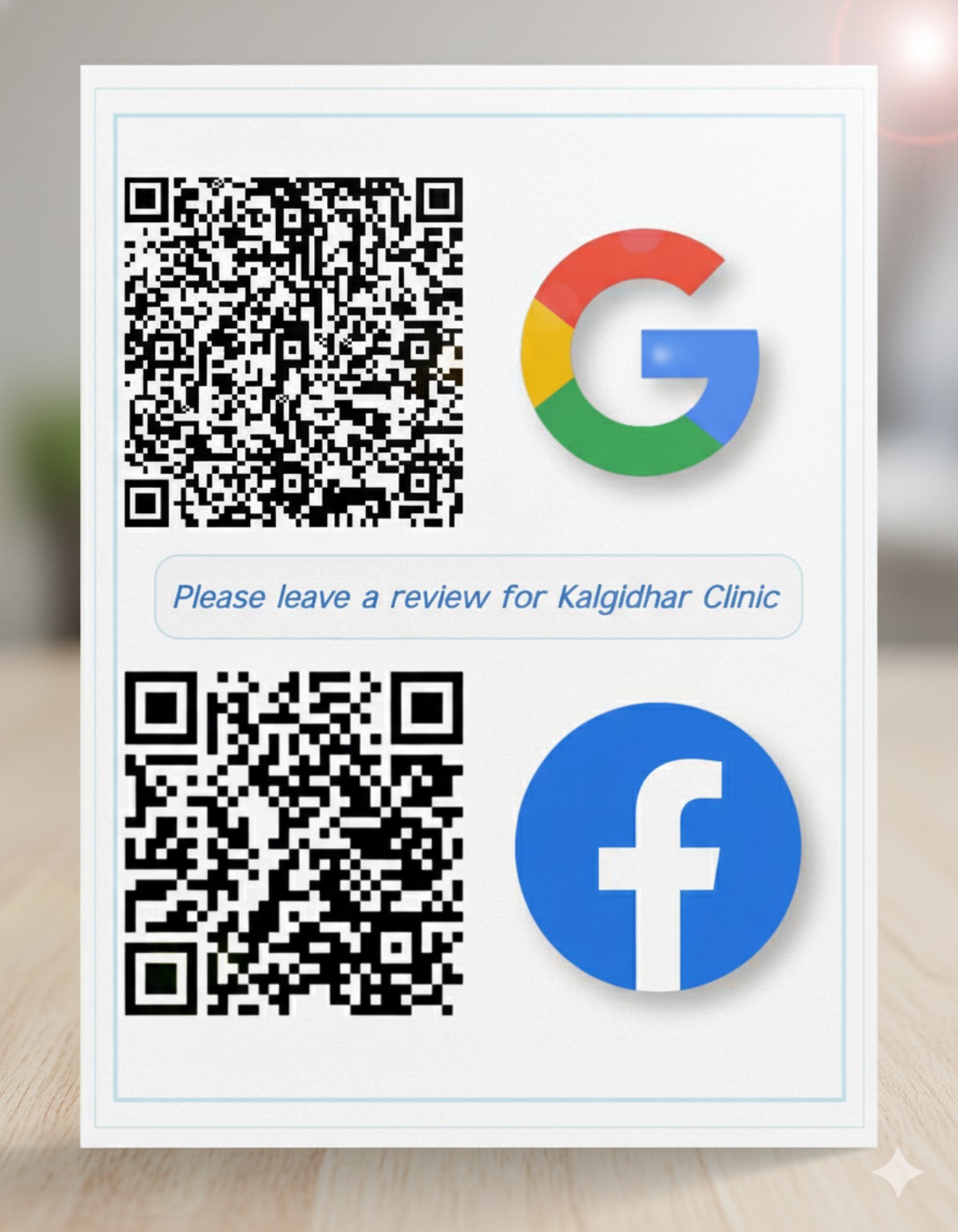 Kalgidhar Clinic Google and Facebook review QR codes